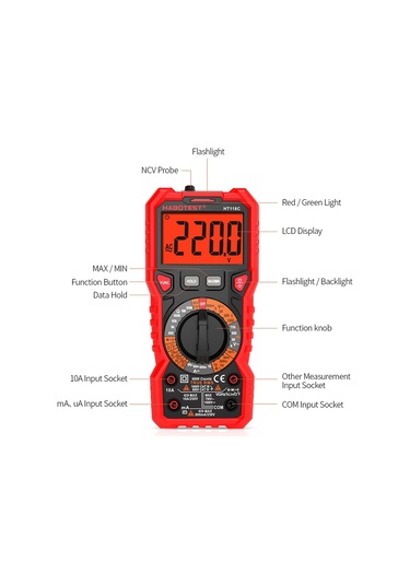 Habotest Ht118c Manuel Aralığı Çok Siyah Kırmızı Dijital Multimetre