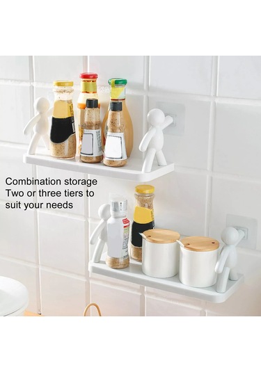 Sones 2 Adet Küçük Kişi Şekli Basit Duvara Monte Vakumlu Raf Banyo Kozmetik Depolama Beyaz