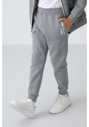 Tommy Life Gri Melanj Pamuklu Kalın İçi Tüylü Yumuşak Dokulu Standart Fit Nakışlı Erkek Çocuk Eşofman Takım - Gri Melanj