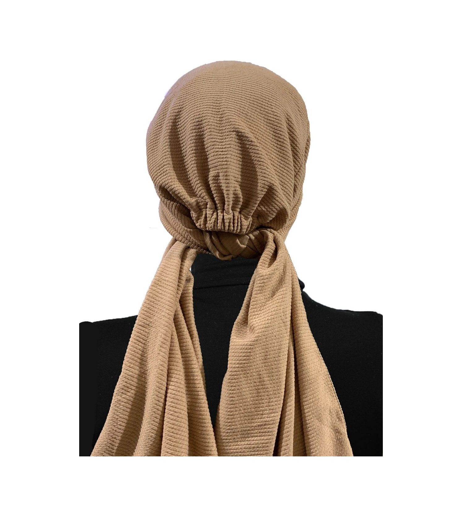 Fitilli Penye Bağlama Camel Hazır Türban Tesettür Bone Camel