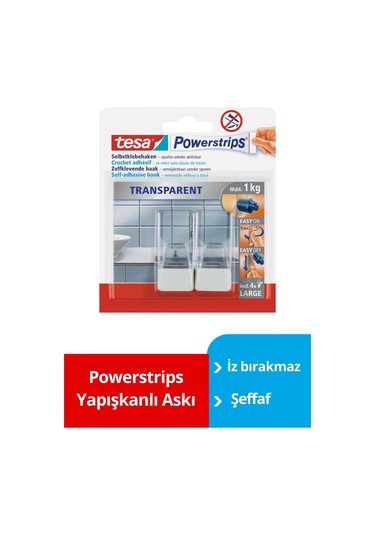 Tesa Powerstrips Şeffaf Askı, Beyaz Diğer