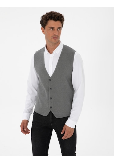 Pierre Cardin Erkek Gri Melanj Yelek Triko 50317313-vr086 Gri Melanj