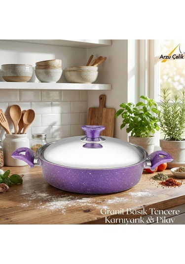 26 Cm Granit Karnıyarık & Pilav Tenceresi Çelik Kapak - Violet Violet