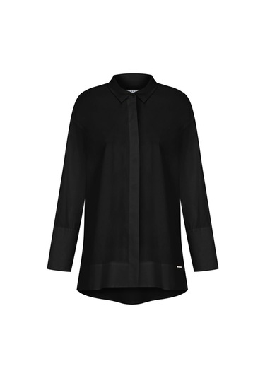 Kadın Geniş Manşetli Uzun Kol Gömlek Frn1112 Siyah