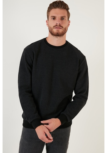 Buratti Slim Fit Bisiklet Yaka Pamuklu Erkek Kazak 456201 Antrasit