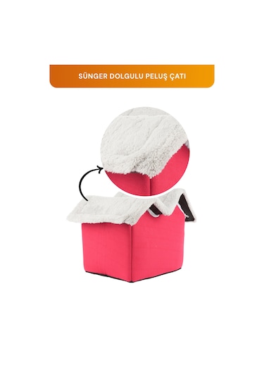 Kedi Ve Küçük Irk Köpekler İçin Minderli Lüx Peluş Ev