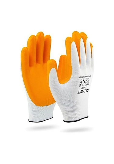 Demir Nitril 007 Iş Eldiveni No:10 XL 1 Adet Sarı Beyaz