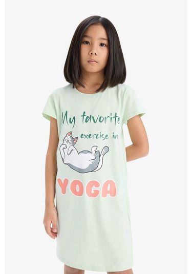 DeFacto Kız Çocuk Baskılı Kısa Kollu Elbise E6228A825SMTR345 Turkuaz