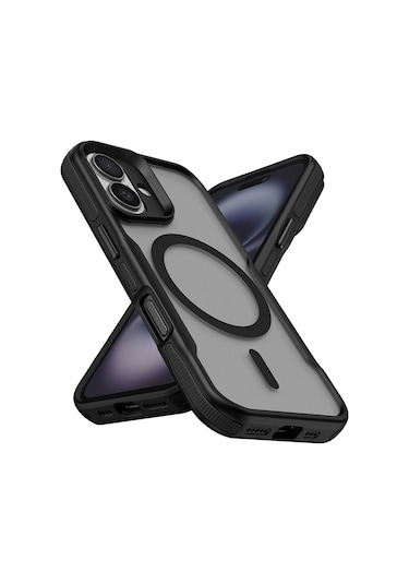 İphone Uyumlu 16 Plus Kılıf M-safe Şarj Özellikli Renkli Kenar Airbag Şeritli Lamer Kılıf Siyah