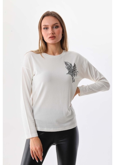 Sistas Kadın İşleme Detaylı Uzun Kol Bluz 23640 Ekru