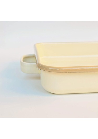 Emaye Kulplu Dikdörtgen Fırın Tepsisi Krem Krem