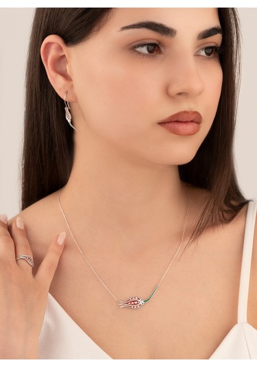 Dkmn Gümüş 925 Ayar Gümüş Mineli Broşlu Lale Şeklinde Set