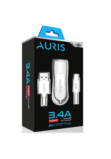 Auris Cr03 3.4a Type C Kablolu Araç Şarj Cihazı Set Oto Çakmaklık