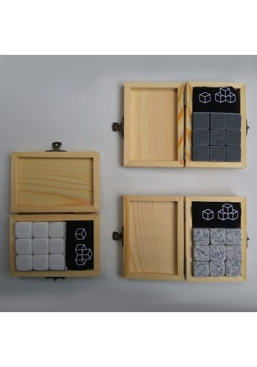 Ulzyvf 9'lu Viski Taşları Seti - Ahşap Kutulu, Kokusuz Granit Soğutma Taşları Gri Gri