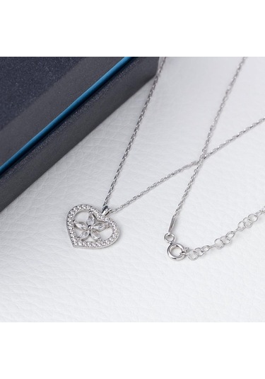 Nagiss Kalp Çiçek Model Zirkon Taşlı 925 Ayar Gümüş Kadın Kolye