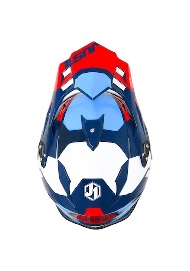 J34 Pro Tour Mavi-beyaz-kırmızı Güneş Vizörlü Cross Kask Çok Renkli