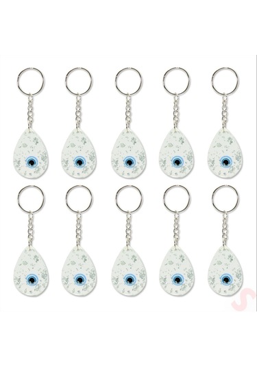 Epoksi Nazarlı Anahtarlık, Gümüş - 10 Adet Gümüş