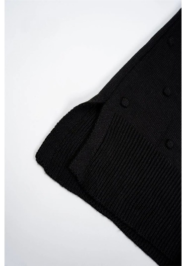 Kadın Siyah Boğazlı Kabartma Noktalı Uzun Kollu Triko Elbise Siyah