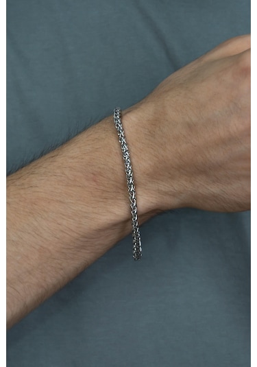 Birbirine Geçmeli Erkek Çelik Bileklik Zincir 20 Cm Acb01 Beyaz