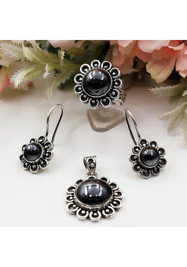 Hematit Taşlı Otantik Takım Rose Gold - Gümüş