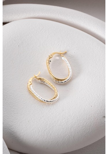 925 Ayar Gümüş Çift Renk U Model Burma Halka Küpe