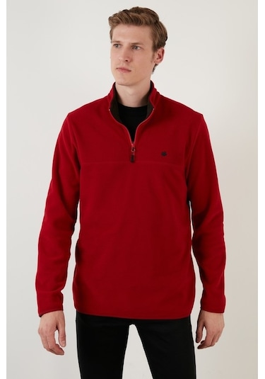 Buratti Slim Fit Anti-Pilling Tüylenme Yapmayan Bato Yaka Kışlık Şardonlu Erkek Polar 5906001 Bordo