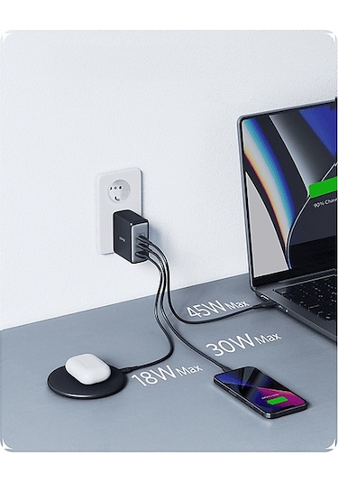 Anker A2145 Nano Iı 100 W Usb-c 3 Çıkışlı Gan Iı Yüksek Hızlı Şarj Cihazı