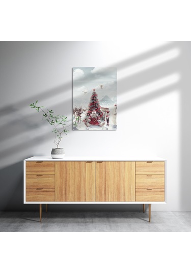 Cakasepetim Yılbaşı Ağacının Önündeki Yorgun Noel Baba Ahşap Mdf Tablo