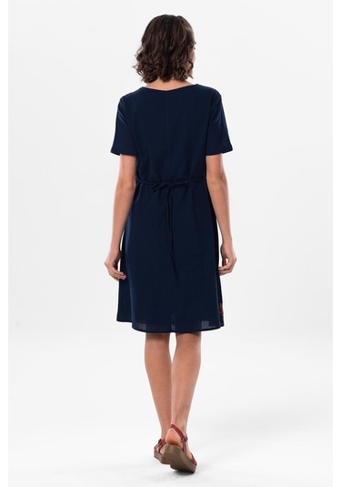 Kolsuz Şile Bezi Kruvaze Yaka Nakışlı Tülin Midi Boy Yazlık Otantik Elbise Lacivert Lcvt-lacivert Lacivert