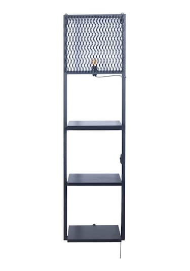 Kitaplıklı Aplik Duvar Rafı Ve Lambader Siyah Raflı Siyah