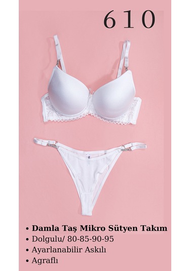 Murays Kadın 3 Lü Damla Taş Mikro Sütyen Takım Beyaz/mavi/bordo