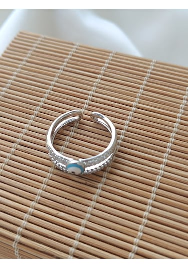 Ayarlanabilir Nazar Boncuklu Yüzük Silver Altın