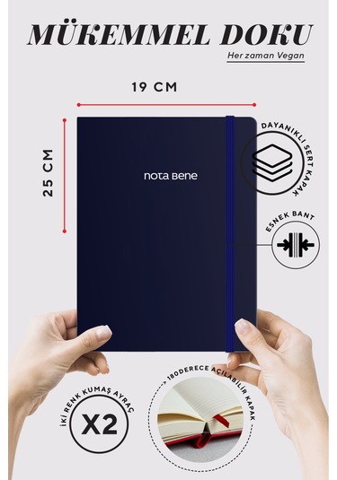 Nota Bene Classic Sert Kapak Defter, 19x25 Cm, Çizgili Lacivert