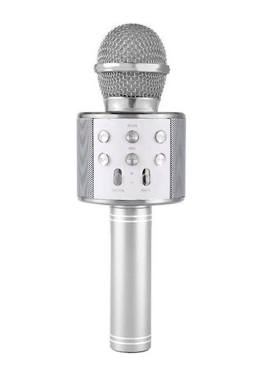 Ws 858 Karaoke Mikrofon Bluetooth Hoparlör Gümüş