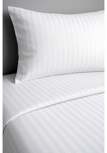Pamuk Saten Çizgili Nevresim Takımı Çift Kişilik Beyaz
