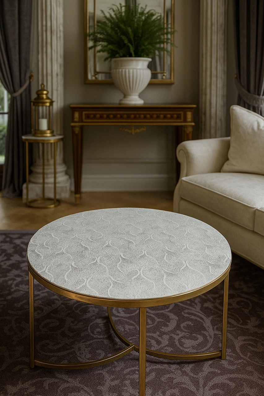 Rona Home Yuvarlak Orta Sehpa Masa Örtüsü Hasır Lüks Pvc Silinebilir, Çiçek Desenli, Şeffaf Bej Krem