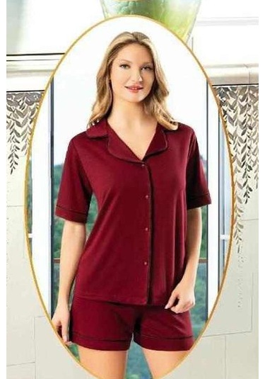 Xses 5025 Kadın Bordo Penye 4'lü Şortlu Sabahlık Gecelik Takım Bordo
