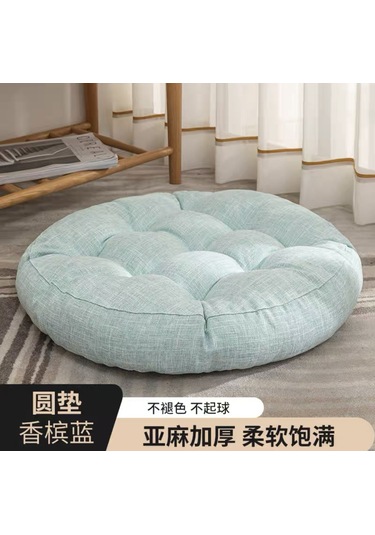 Keten Zemin Paspası Koltuk Minderi Yuvarlak Büyük Minder 52 52cm-7 Ekru