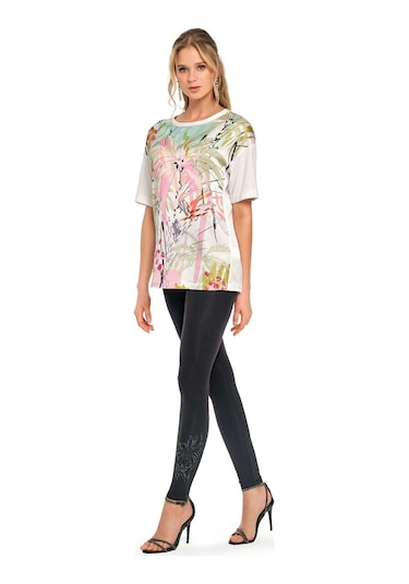 Yuvarlak Yaka Çok Renkli Saten Tunik 001