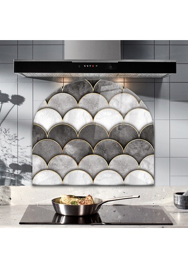 Decorita Cam Ocak Arkası Koruyucu | Oval Şekilli | Balık Pulu
