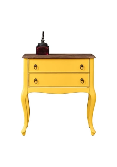 Roys Ahşap S3540 Sarı Üstü Ceviz Eskitme Çift Çekmeceli Komodin  T