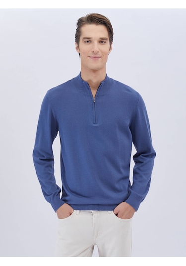 Kip İndigo Yarım Balıkçı Yaka Desenli Pamuk Karışımlı Triko Çok Renkli