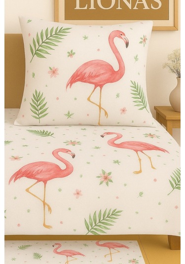 Çift Kişilik Desenli Nevresim + 2 Adet Kapaklı Yastık Kılıfı Pudra