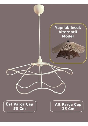 İç İçe Avize Teli , İskeleti 50x35 Cm Beyaz Statik Boyalı Duy Takımı Dahil Beyaz