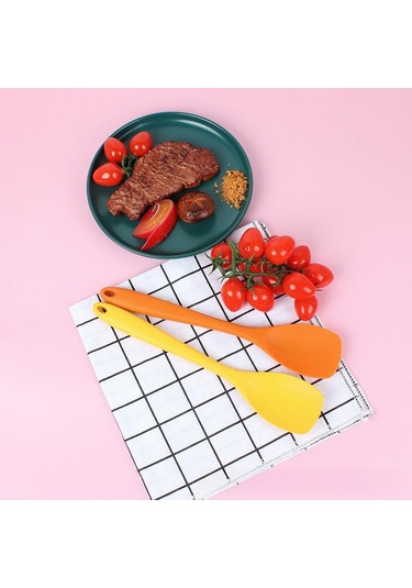 1 Adet Silikon Düz Başlı Spatula Entegre Hepsi Dahil Salata Kaşığı Yapışmaz Tencere Spatulası Silikon Mutfak Gereçleri Sarı