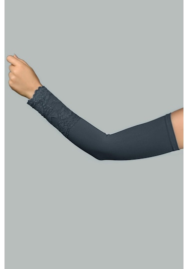 Dantelli Pratik Tesettür Kolluk Penye Namaz Kolluğu - Füme