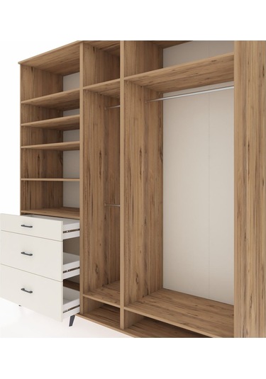 Kronos Dolap 9 Raflı 3 Çekmeceli 3 Askılı 220x59x243 Çam-çam/aytaşı Atlas Çam/aytası