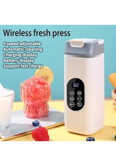 Elmpaly Beyaz Mini Usb Şarjlı Blender: 1500mah Pil, 4 Hız, Dijital Ekran, Otomatik Temizleme