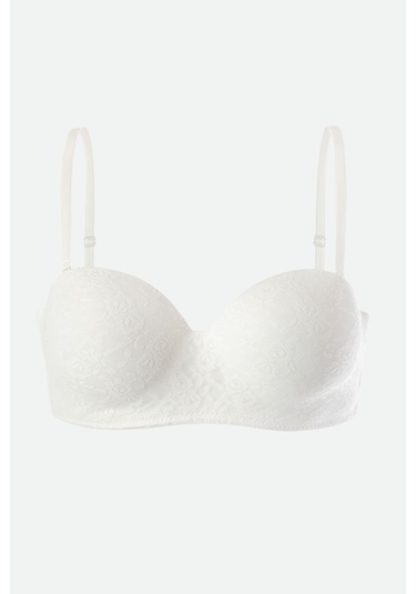 Kadın Dolgusuz Lez Dantelli Desteksiz Straplez Sütyen Ekru