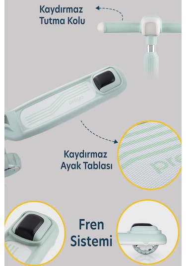 Prego Flow Müzikli Işıklı Oturaklı Çocuk Scooter Katlanabilir - Yükseklik Ayarlı Yeşil